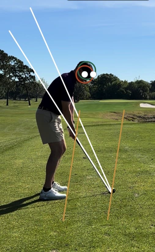 Address position with swing-plane and alignment lines drawn by a coach