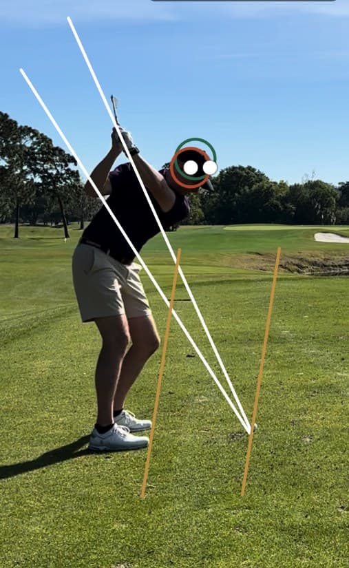 Top of backswing with swing-plane and alignment lines drawn by a coach